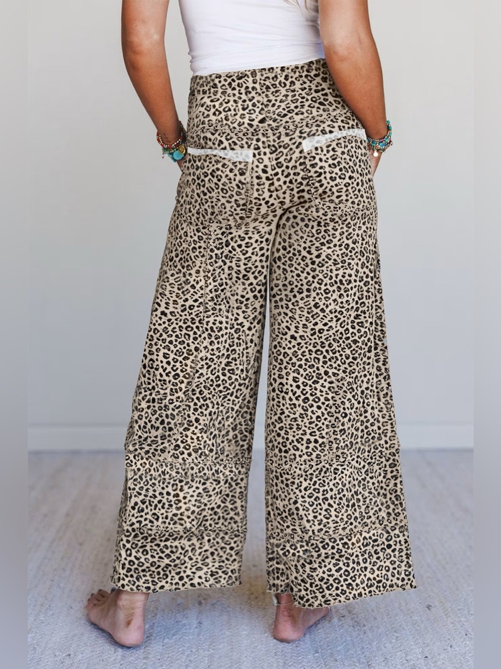 Leopard Print Wide-Leg Pants with Drawstring - Picture 2 of 15